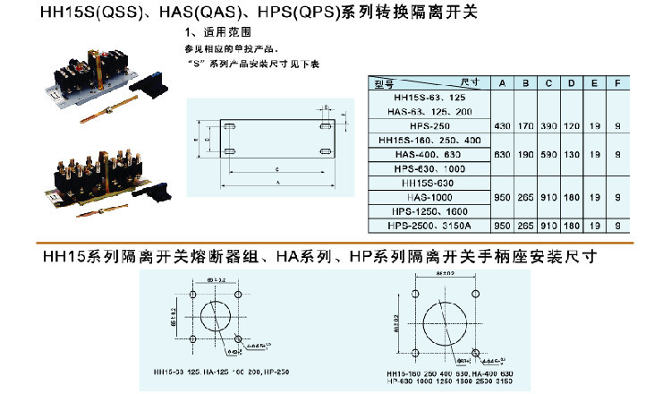 HH15S（QSS）、HAS（QAS）、HPS（QPS）系列转换隔离开关熔断器组 